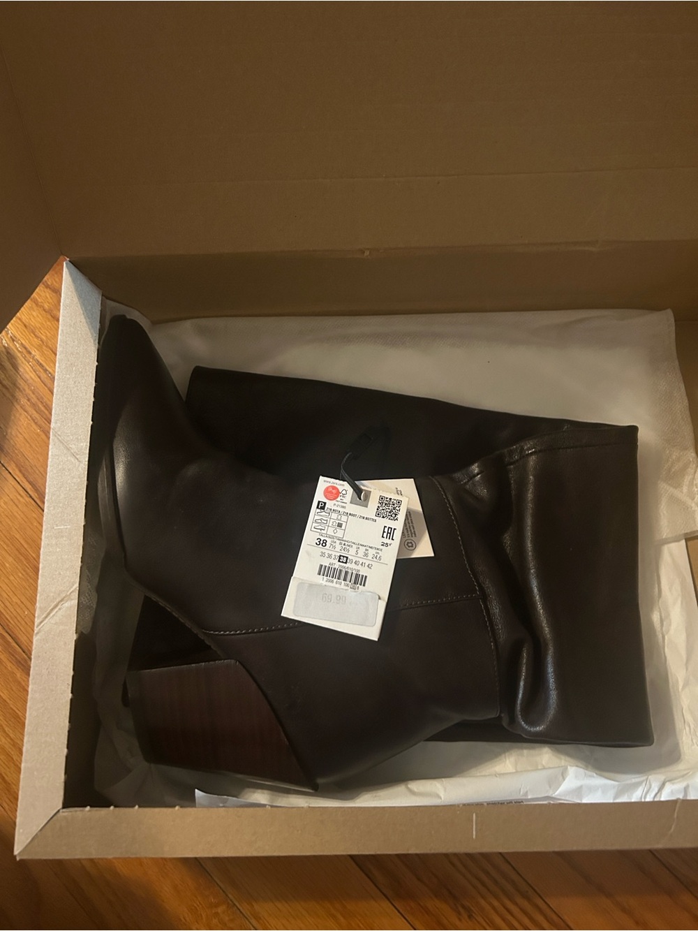 Zara Dark Brown Leather Mid-Calf Heeled Boots